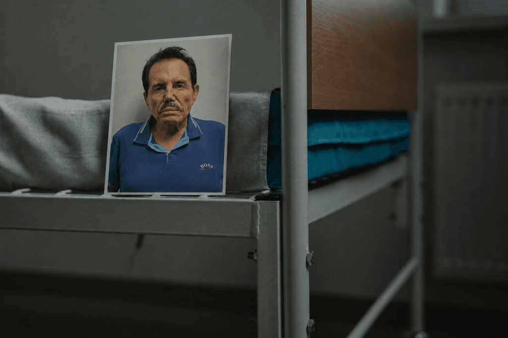Retrato de Ismael "El Mayo" Zambada en un hospital penitenciario, reflejando su estado de salud y posible condena a cadena perpetua.
